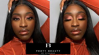 full face of FENTY BEAUTY | soft glam makeup look on dark skin ( review and update)