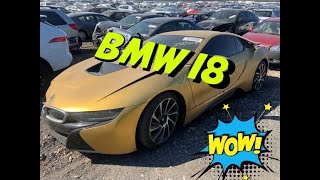 Copart Walk Around Carnage 02-25-2020 Wrecked BMW i8 GOLD!