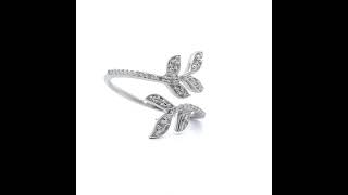 Pavé Diamond Fern Leaf Open Cuff Ring