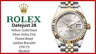 ▶Rolex Datejust 28 Yellow Gold/Steel Silver Index Dial Fluted Bezel Jubilee Bracelet 279173 - REVIEW