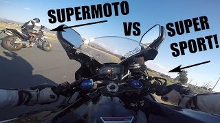 Supermoto vs Super Sport! What is faster around a track!