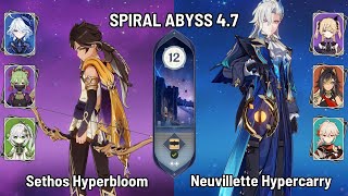 C2 Sethos Furina Hyperbloom | C0 Neuvillette Hypercarry | Spiral Abyss 4.7 Floor 12 | Genshin Impact