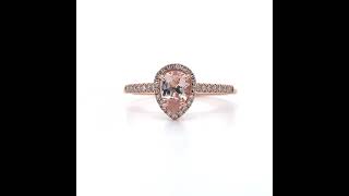 0.76 Carat Pear Morganite & Diamond Halo Ring in 14k Rose Gold