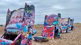 Cadillac Ranch in Amarillo Texas - 10 buried Cadillacs in a field ￼￼￼