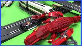 CARRERA SLOT CARS vs LEGO TRAIN DINOS AND STAR WARS MINIFIGURES