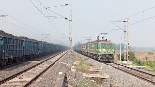 Powerful Green Monster WAG-9 Haluing Speedy BOXN Wagons Freight (ER) Indian Railways