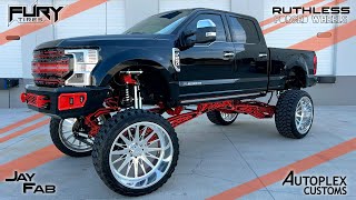 Full build review of this GIANT 20" LIFTED COMPLETELY CUSTOM F250! 30" wheels and 42" tires!