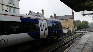 A class 170 departs from Knaresborough and a Class 158 arrives in