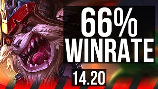 KLED vs VOLIBEAR (TOP) | 10/1/4, 7 solo kills, 66% winrate | NA Challenger | 14.20