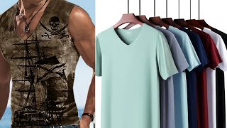 (Men's T-Shirt Casual loose fit cotton and linen shirt✅