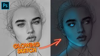 اضاءة النيون على رسم اسكتش بالفوتوشوب | GLOWING SKETCH Effect in Photoshop #Photoshop_tutorial