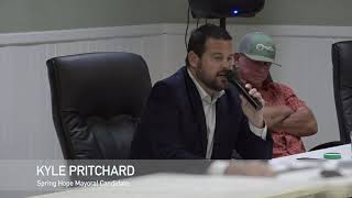 Spring Hope Mayoral Candidate Kyle Pritchard addressing accusations during Candidate Forum