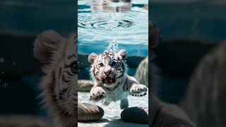 Baby white tiger in water 🐅🌊 #cuteanimals #animals #cute #funny #whitetiger #shorts