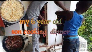 Teaching My 6 year old son to cook brown stew chicken $yellow rice( Jamaica style)🇯🇲