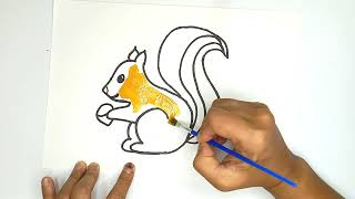 Squirrel Drawing, Painting and Coloring for Kids & Toddlers | Easy Animal Drawing