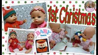 Baby Born Twins Elly & Ella's 1st Christmas Morning🎄(Opening🎁From🎅 + Having X'mas🍰) Cake Smash⁉️