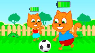 Familia de Gatos - Diviértete jugando al fútbol Dibujos Animados Para Niños