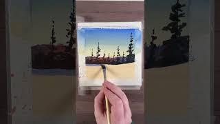 Winter sunset landscape painting in gouache #shorts #artshorts #paintingshorts #landscapeart