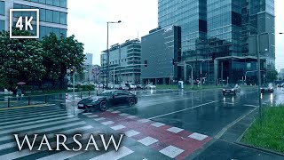 Walking in the Rain in Downtown Warsaw, Poland. 4K City Walk