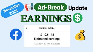 Facebook ad break earnings update November 2023 #facebook #monetization #payout