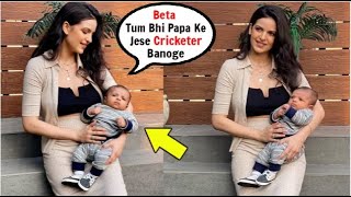 Natasa Stankovic CUTELY Talking With SON Agastya As He Turns 2 Months Old | Hardik Pandya Son