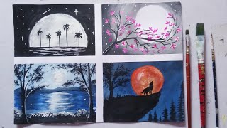 4 Easy Moonlight Scenery Painting Ideas for Beginners