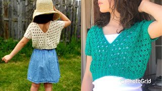 Slanted Grannk Kids Crop Top - Crochet Tutorial - LEFT HANDED