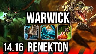 WARWICK vs RENEKTON (TOP) | 9 solo kills, 600+ games | EUW Master | 14.16