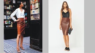 Adorable Brown Leather Skirt Pencil For Happy Day