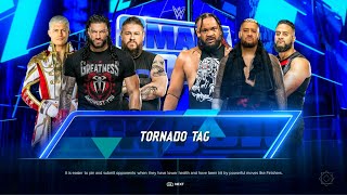 The Bloodline Vs Roman Reigns, Cody Rhodes & Kevin Owens - Tornado Tag Team | SmackDown | WWE 2k24