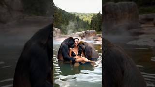 This feels warm 😁 enjoying a hot spring with two gorilla