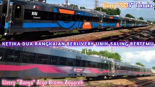 DUA LIVERY UNIK BERJUMPA | Momen Pertemuan Dua Rangkaian Livery Unik di Stasiun Madiun