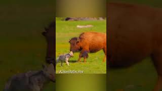 Бизон нападает на койота.  #животные #animals #animalsvideo