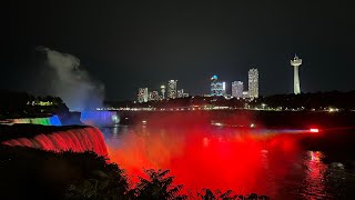 Niagara Falls  Night , illuminated waterfall, Ontario, and New York,Niagara River,Ontario,New York