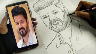 How to Draw Thalapathy Vijay / Actor Vijay Easy Drawing