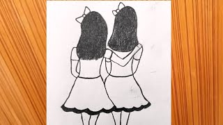 best friend drawing easy || girl drawing easy|| friend drawing easy step by step