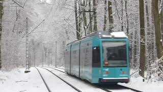 R Wagen der VGF im Stadtwald im Schnee|VGF|Strassenbahn Frankfurt