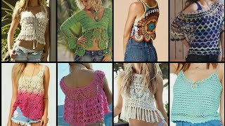 Crochet summer Crop Tops / lose tops pattern / fringed Tops / granny Square pattern / UK- US fashion