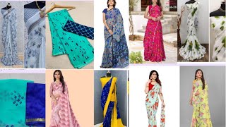 Daily wear Women's Georgette Saree With Fancy Print And Unstitched Blouse