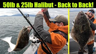 50lb & 25lb Halibut on Back to Back Casts! Alaskan Halibut Fishing - Juneau, Alaska! JUNE 2024