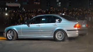 Drifting BMW E46 at a car show