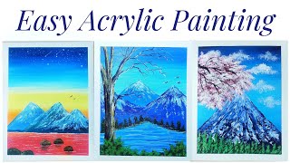 3 easy landscape painting ideas for beginners | Acrylic painting landscape