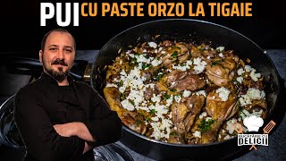 Pui cu paste Orzo la tigaie