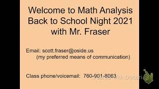 Math Analysis Back to School Night 2021