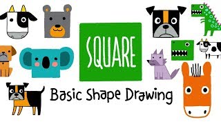 How to Draw with Squares | Drawing Animals from Square | Shape Drawing tutorial for Kids | OKIDOKIDS