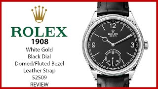 ▶ Rolex Perpetual 1908 White Gold Black Dial Domed/Fluted Bezel Leather Strap 52509 - REVIEW