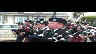 Massed pipes and drums Nairn Highland Games 2017