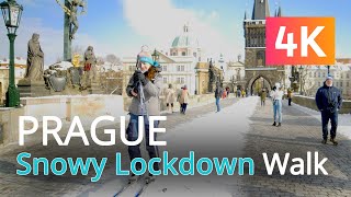 (UHD 4K) LOCKDOWN SNOWY WALK IN PRAGUE - Winter 2021 👣