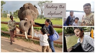 5 year old feeds an elephant | Dubare Elephant Camp, Chikihole Reservoire | Madikeri Vlog