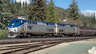 January 2024,   West-bounds.  Amtrak GE's idling.